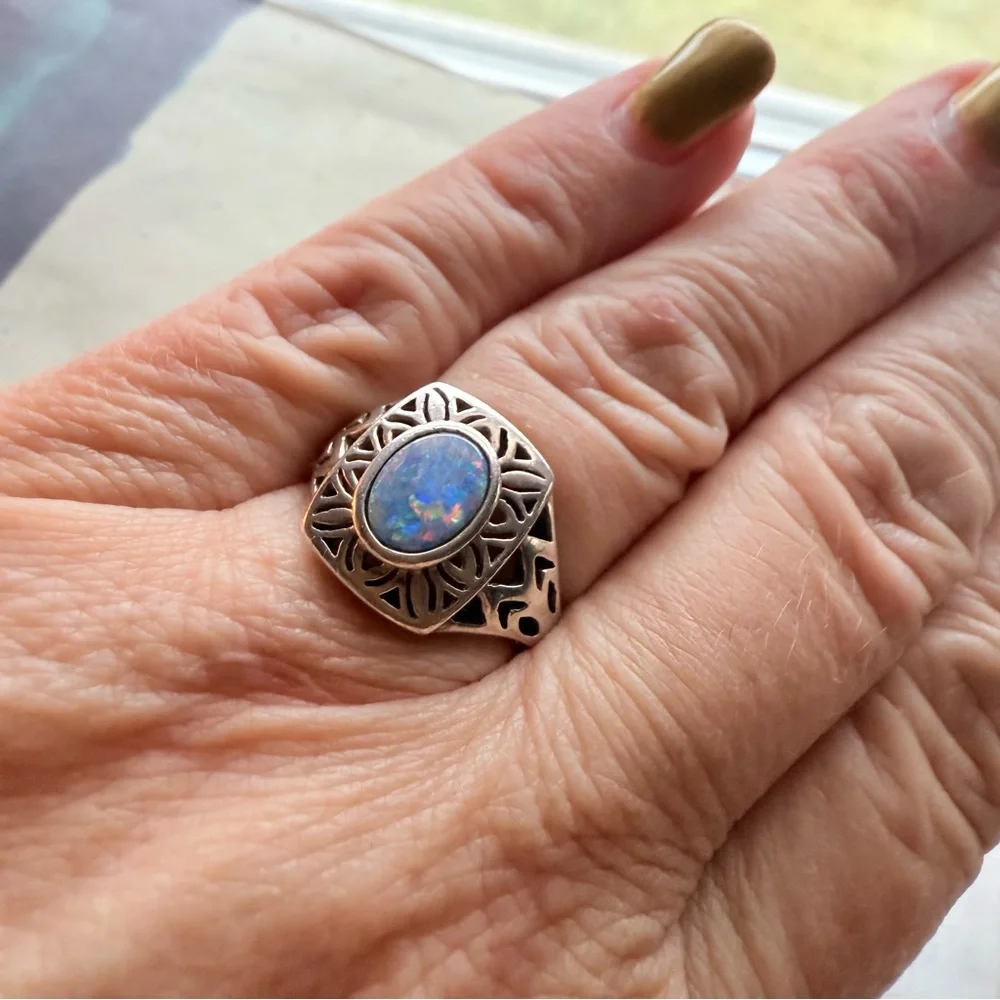 🌟 Sterling Silver Filigree Opal Ring – Size 5 🌟 - Picture 11 of 17